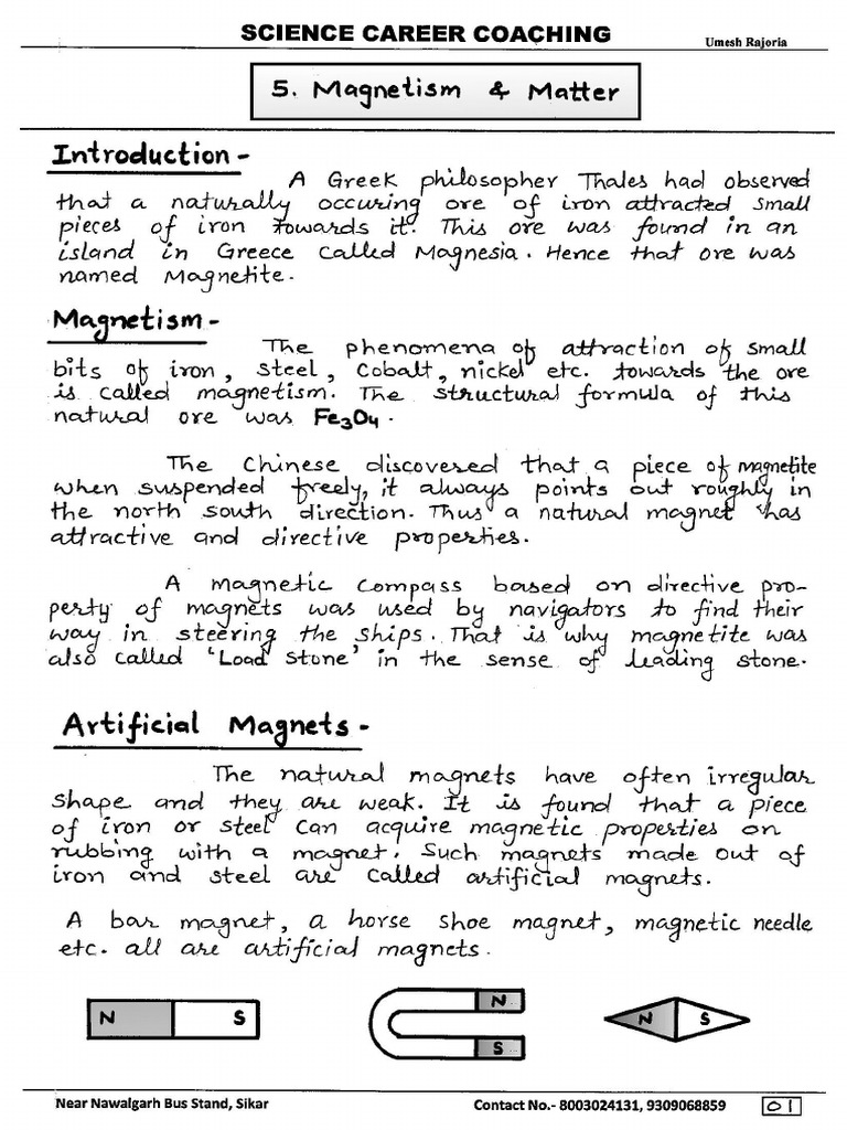 5.magnetism and Matter Chapter 5 Rajoria Notes | PDF