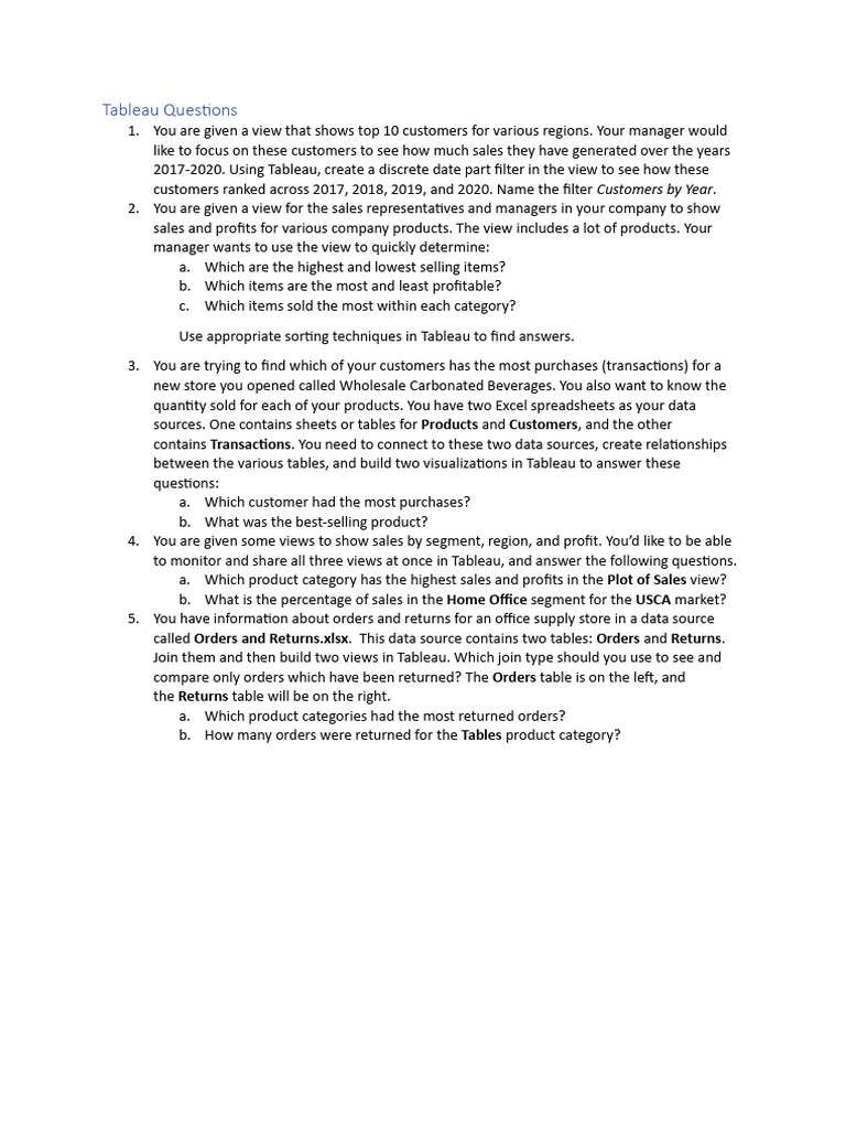 Tableau Questions | PDF | Sales