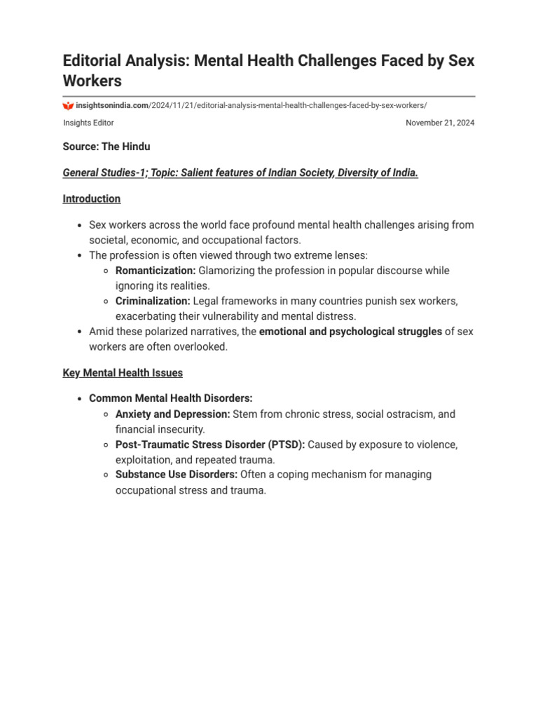 Mental Health Challenges Faced by Sex Workers | PDF | Mental Health ...