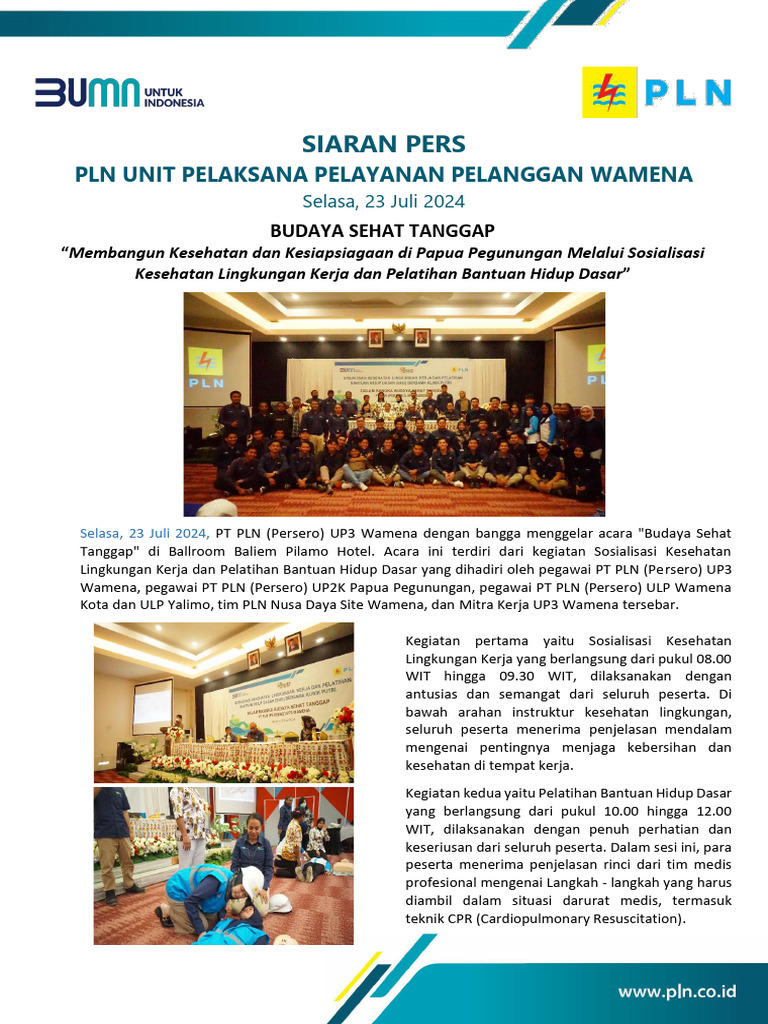 Newsletter Budaya Sehat Tanggap PT PLN (Persero) UP3 Wamena - 23 Juli ...
