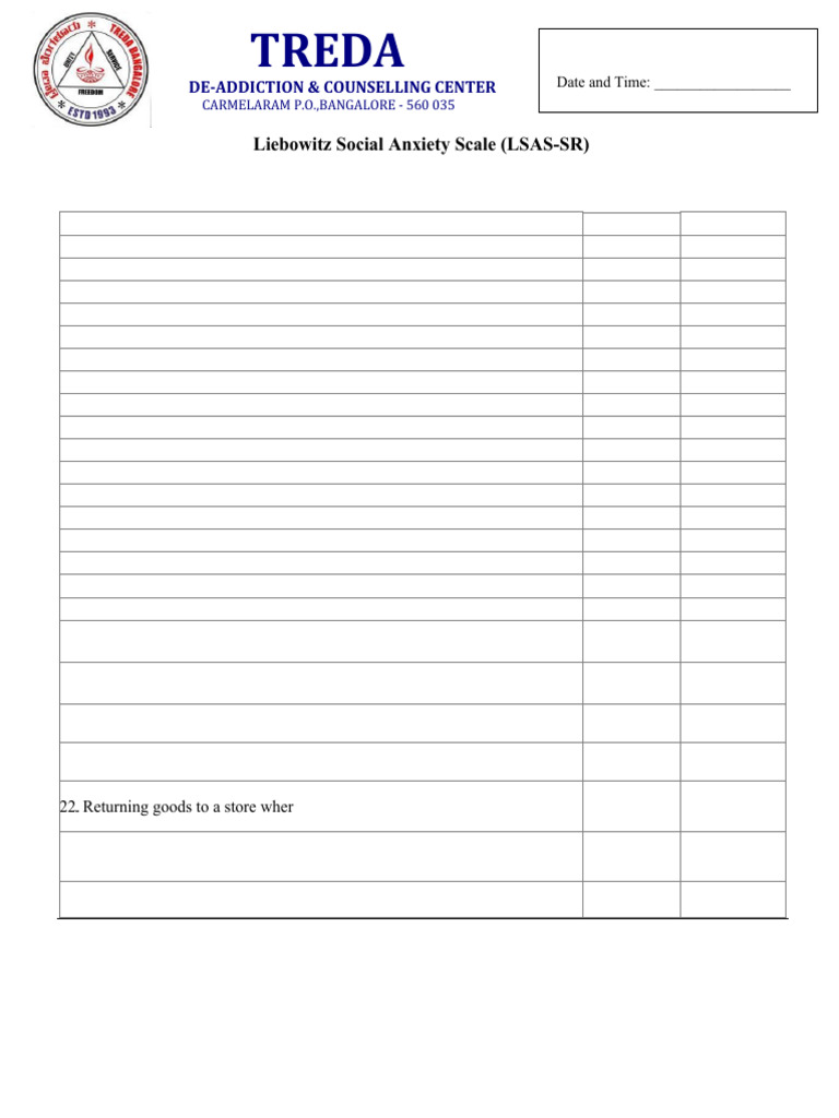 Social Anxiety Questionnaire LSAS-SR | PDF