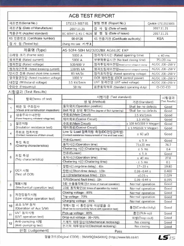 Test Report ACB Merk LS Is Korea-Dikompresi | PDF