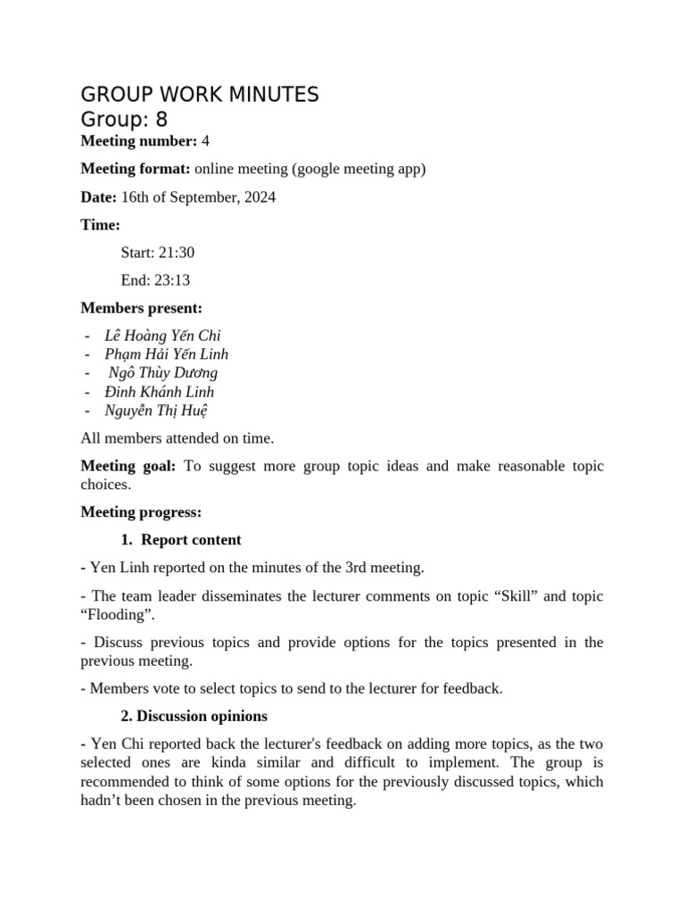 Group Work Minutes 4 | PDF | Vietnam