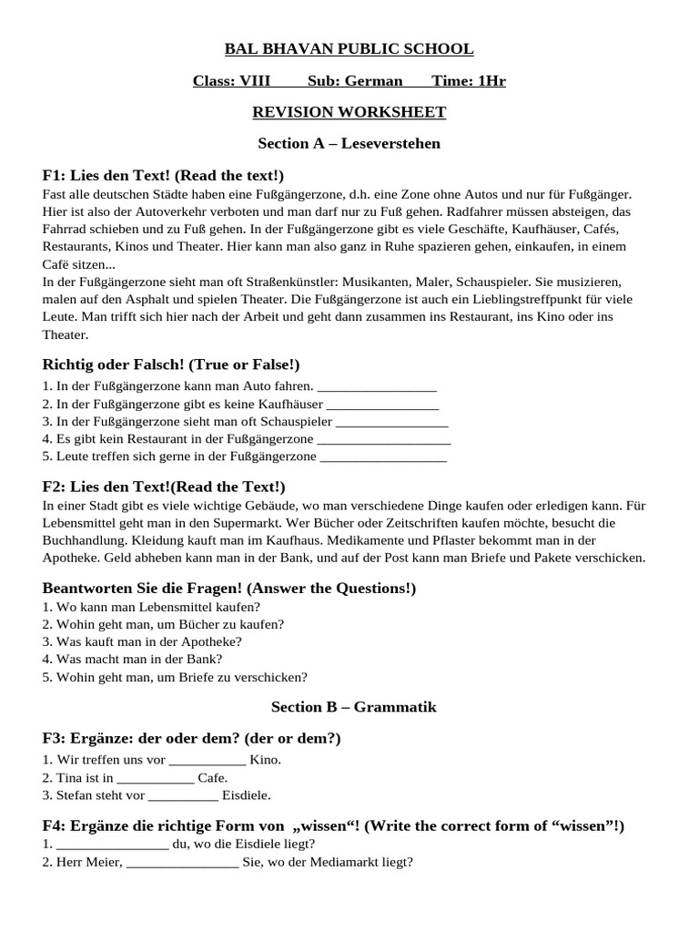 German Worksheet | PDF
