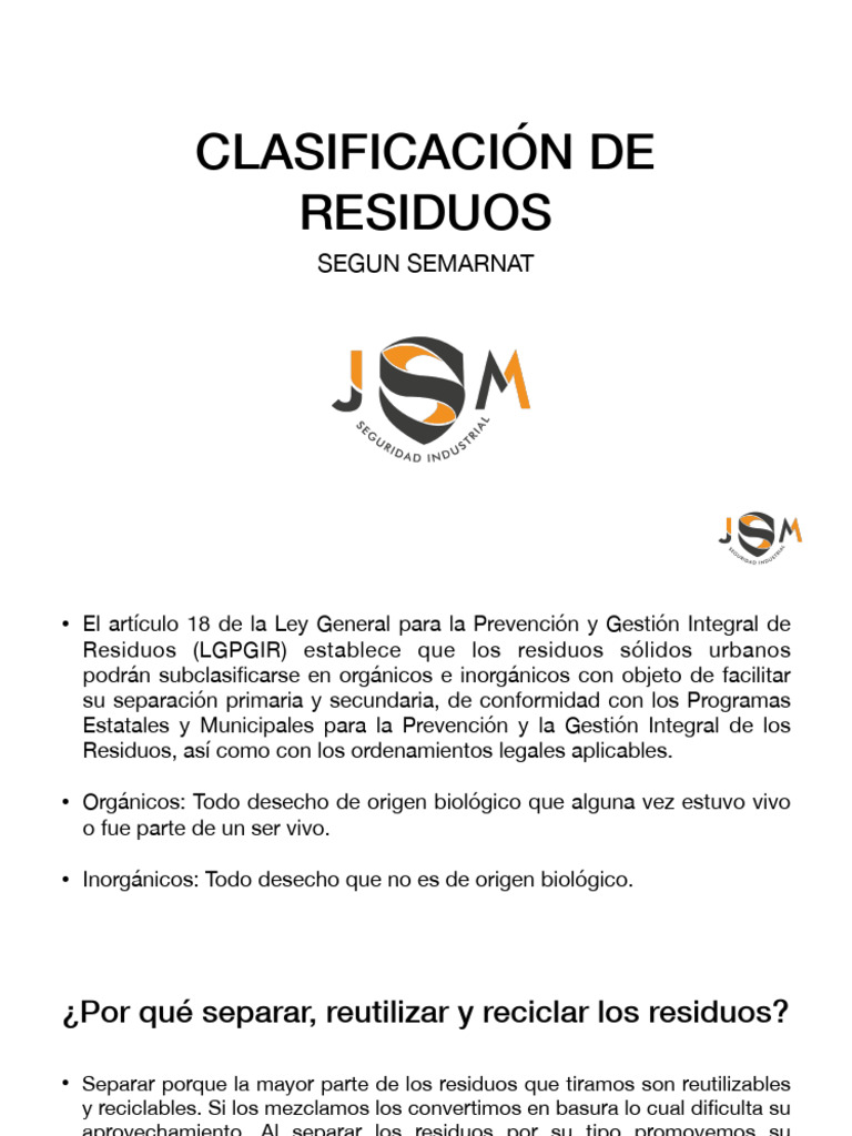 Clasificación y Manejo de Residuos SEMARNAT | PDF | Residuos | Reciclaje