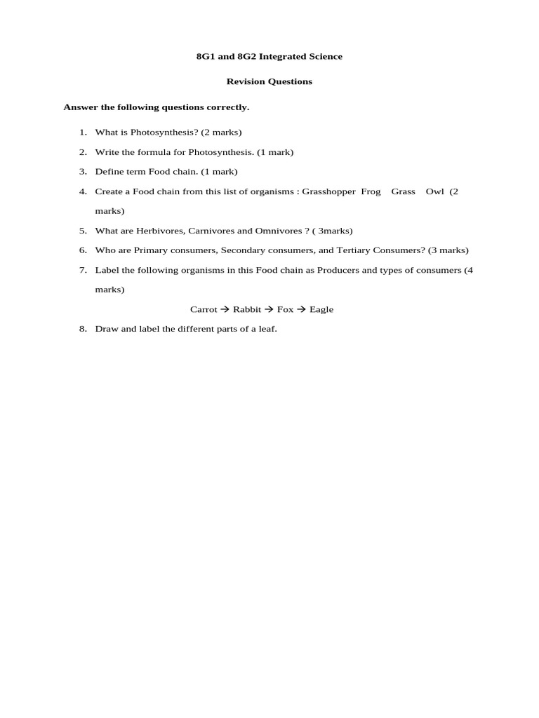 8g1 8g2 Science Revision Questions Pdf