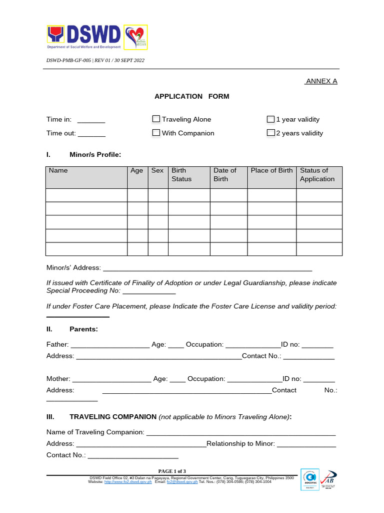 DSWD PMB GF 005 - REV 01 - Application Form ISO | PDF | Social ...