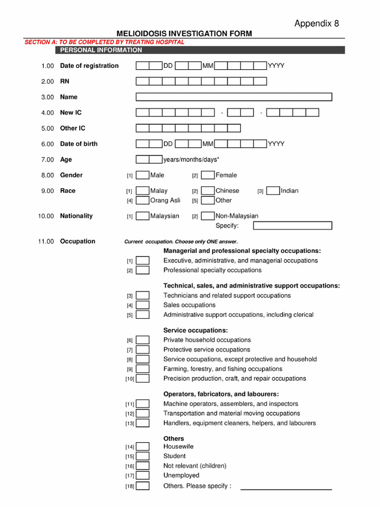 Melioidosis Investigation Form | PDF