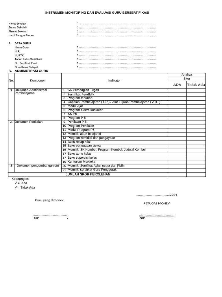Instrumen Evaluasi Guru dan Kepala Sekolah | PDF