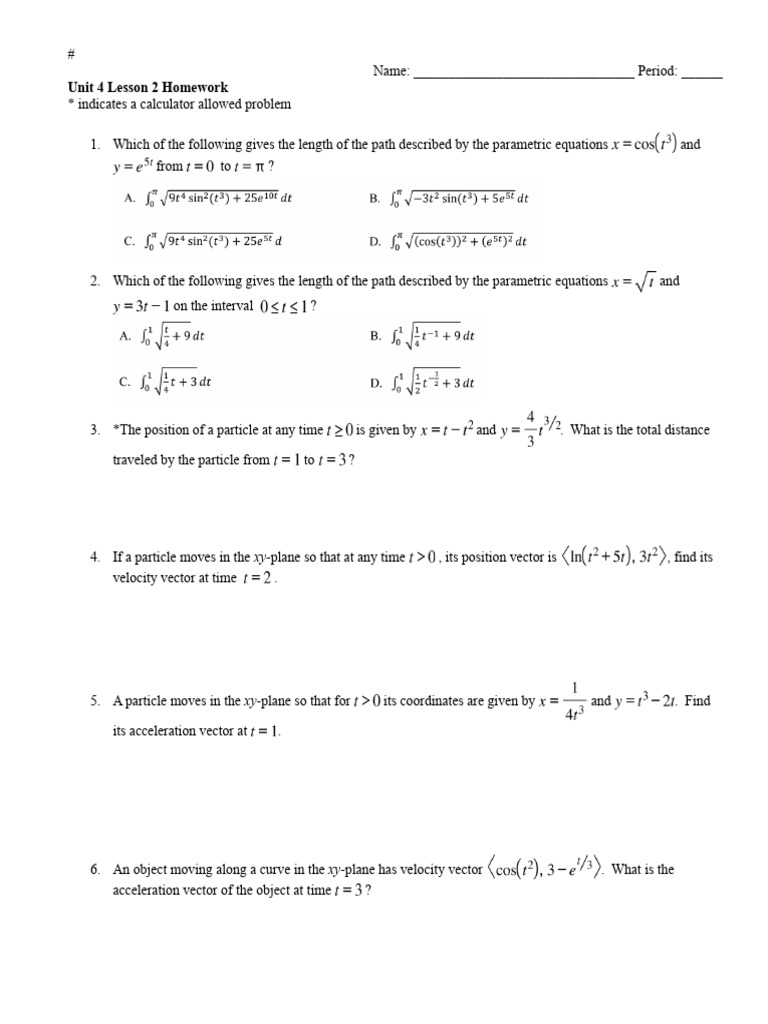 Arc Lengths & Vectors (Lesson+2+Homework) | PDF | Acceleration | Velocity