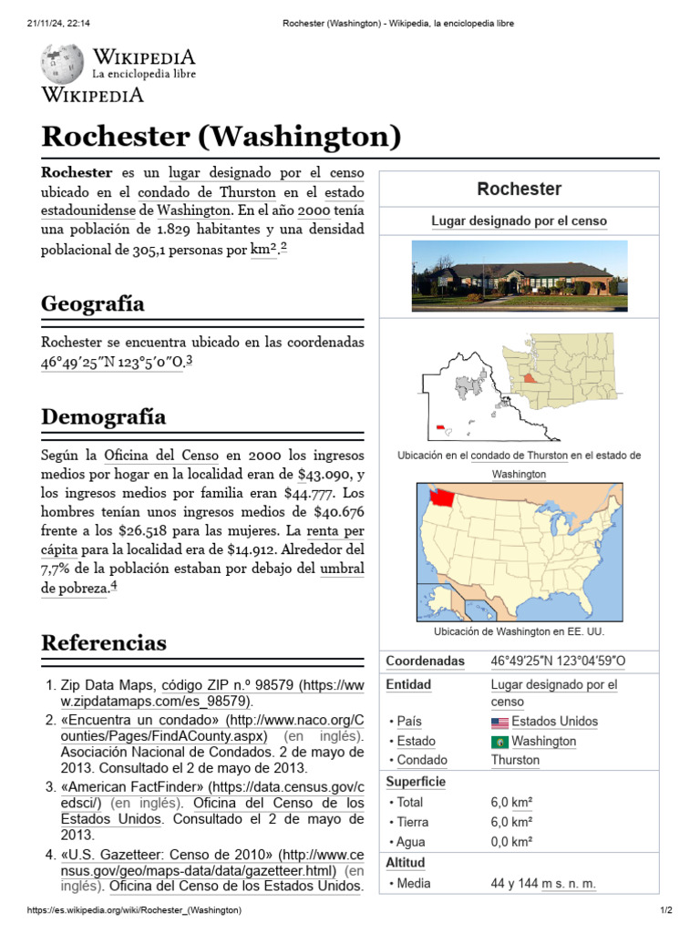 Rochester, Washington: Datos y Población | PDF | Sitios web | Contenido ...