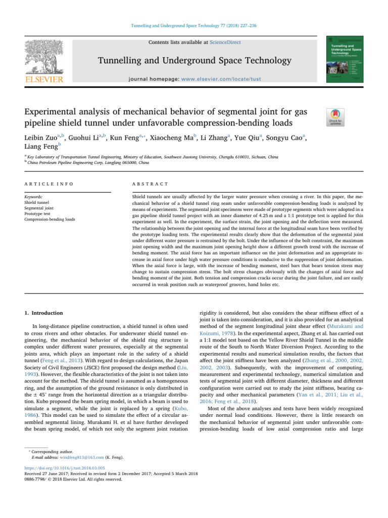 Experimental Analysis of Mechanical Behavior of Segmental Joint For Gas ...