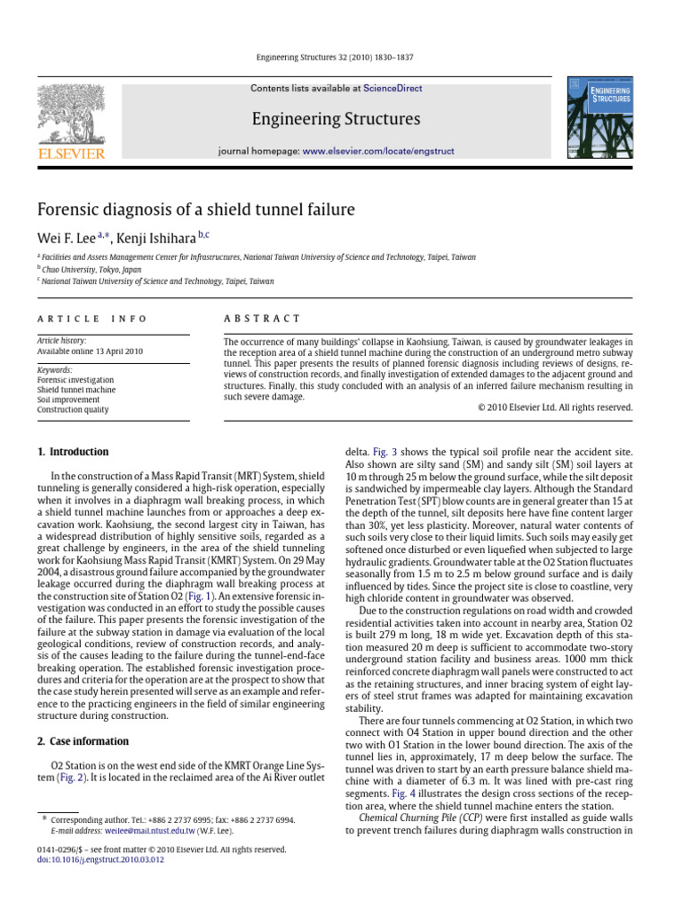 Forensic Diagnosis of A Shield Tunnel Failure Author Links Open Overlay ...