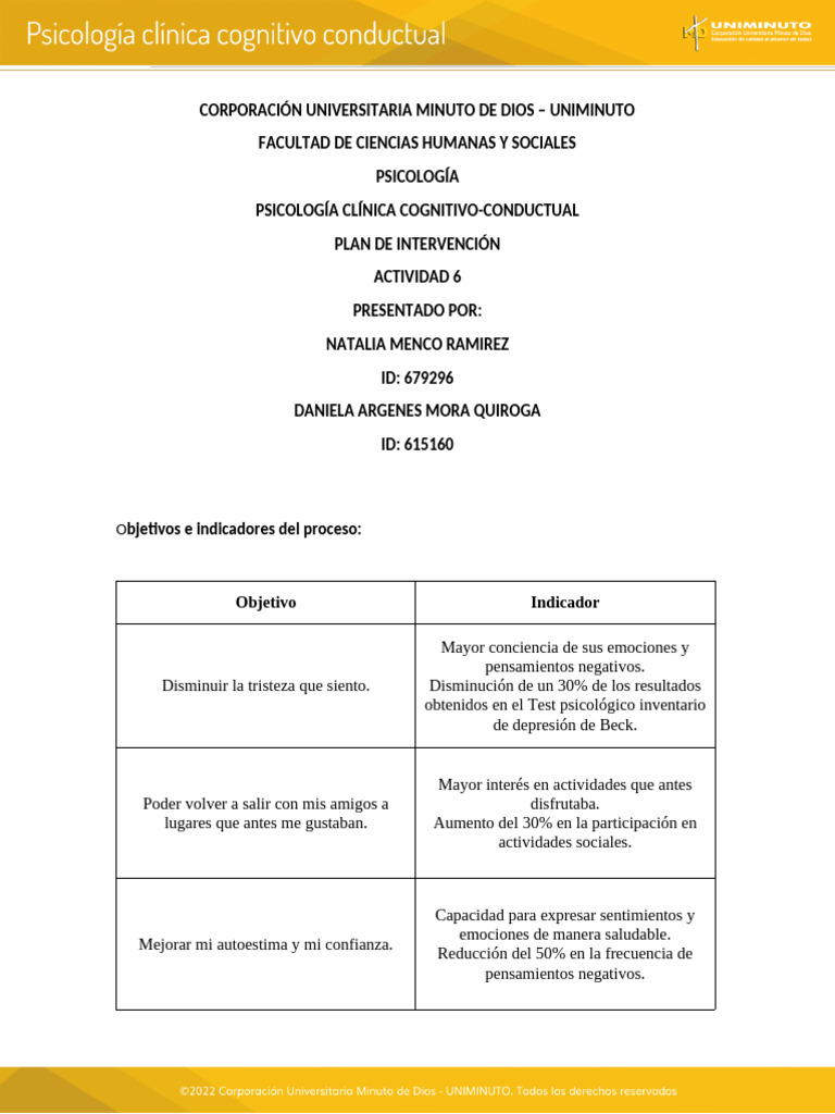 Plan de Intervención en Psicología Clínica | PDF | Las emociones ...