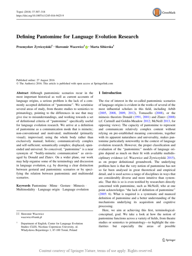 Defining Pantomime For Language Evolution Research | PDF | Gesture ...