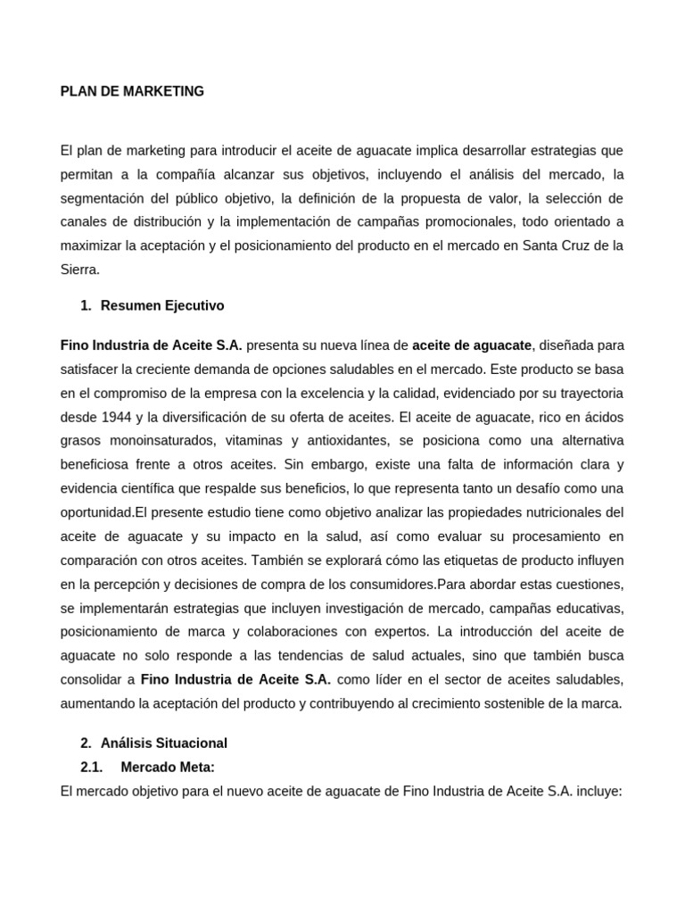 Proyecto DEL PLAN DE MARKETING | PDF | Producto (Negocio) | Marketing