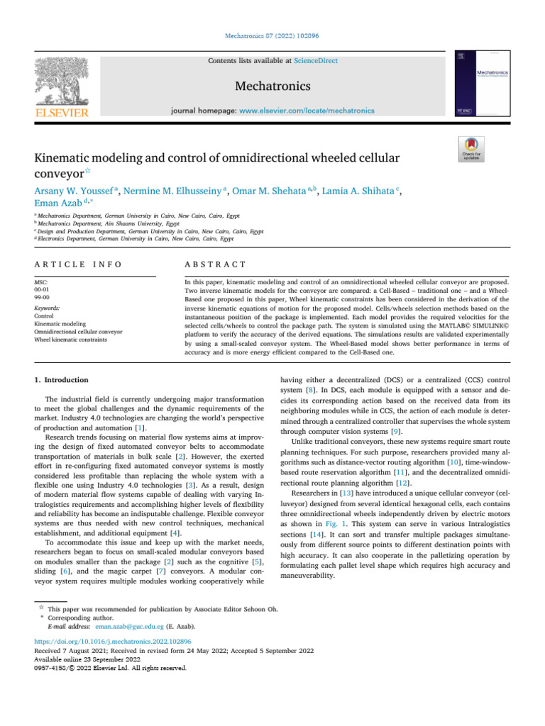 Kinematic Control of Omnidirectional Conveyor | PDF | Cartesian ...
