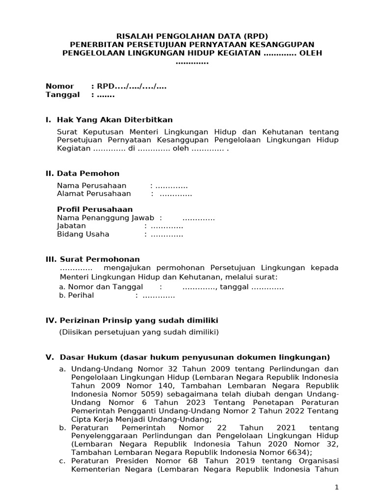 Template Risalah Pengolahan Data | PDF
