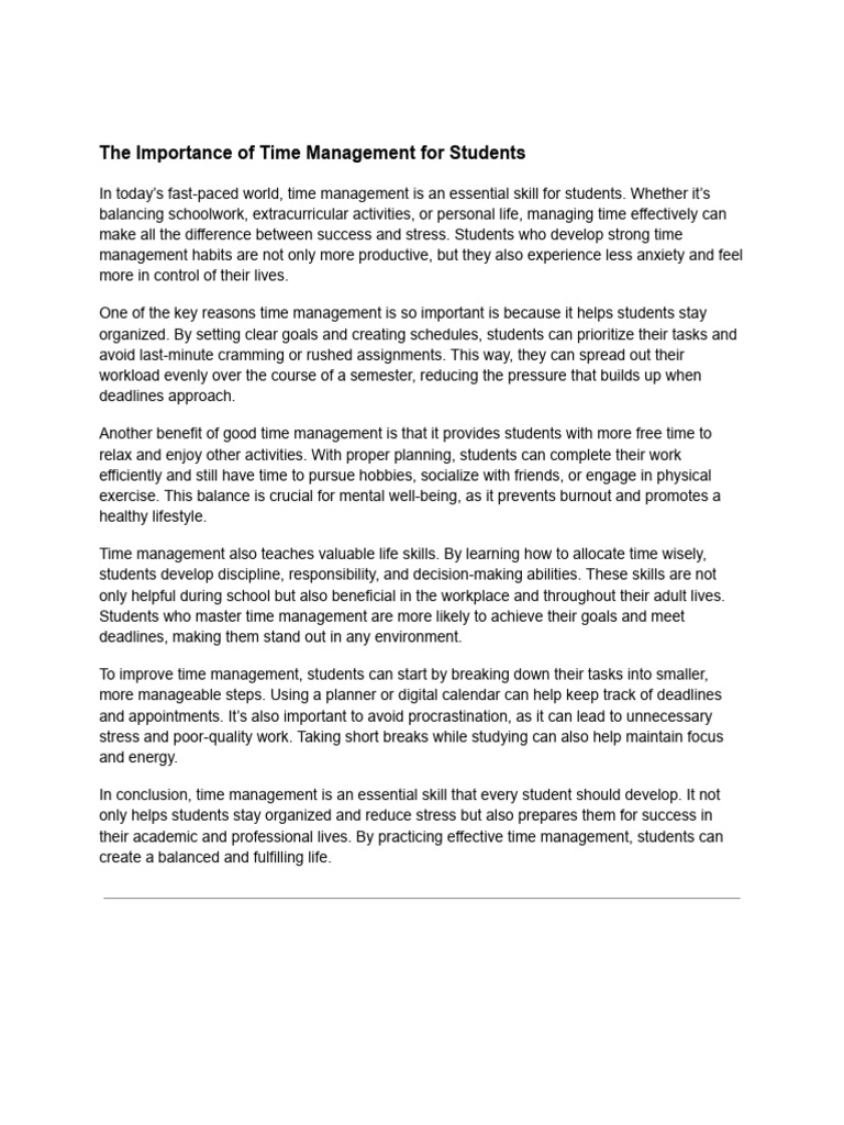 The Importance of Time Management For Students | PDF | Career & Growth