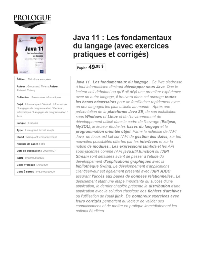 Java 11 : Fondamentaux et Exercices | PDF | Java (Langage de ...
