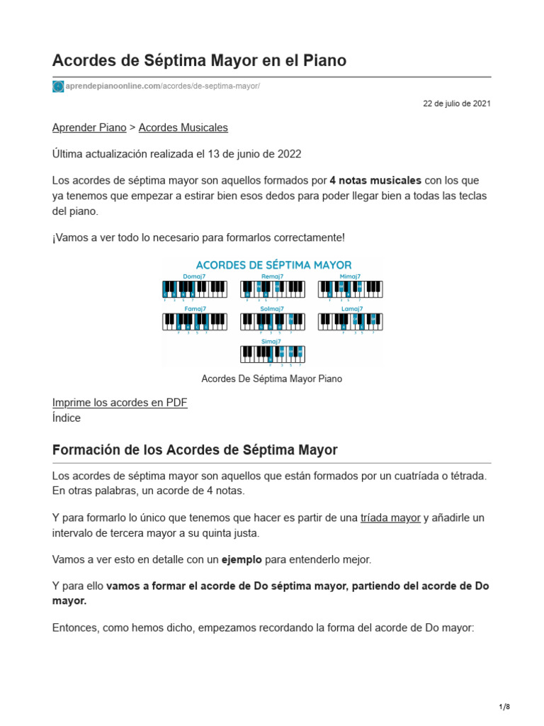 Acordes de Séptima Mayor en El Piano | PDF | Acorde (Música ...