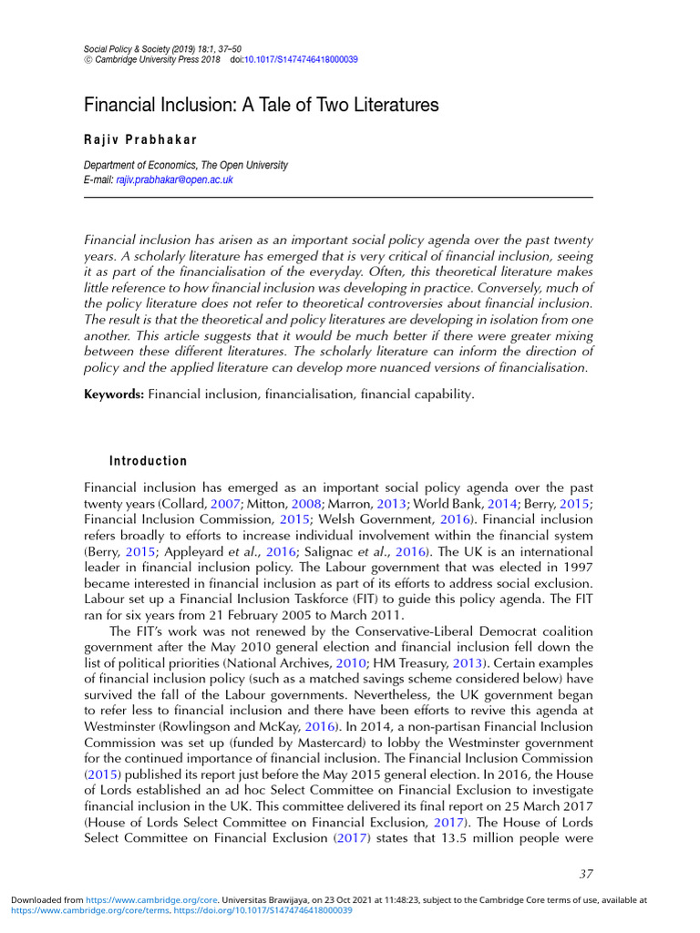 Bridging Theory and Policy in Financial Inclusion | PDF | Financial ...