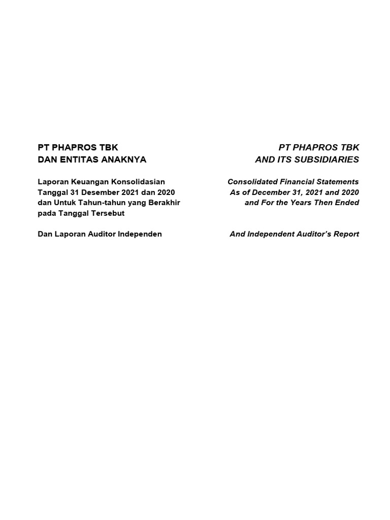 PT PHAPROS Tbk Consolidated Financials 2021 | PDF | Dividend | Income