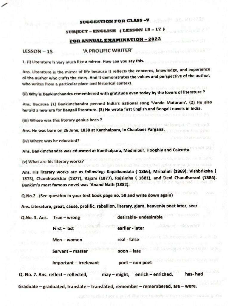 Class 5 Suggestions1 | PDF