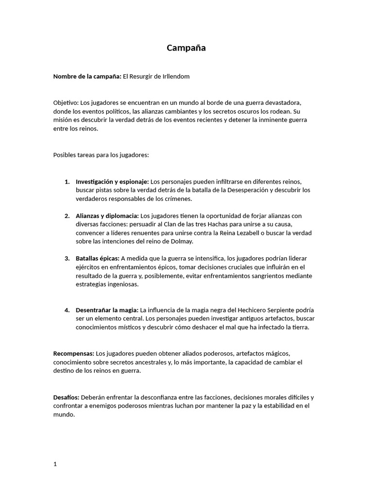 Campaña: El Resurgir de Irllendom | PDF