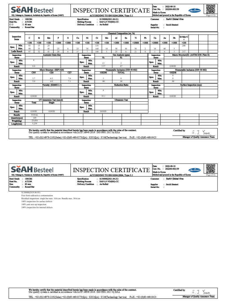 Rebar Mill Test Certificate Overview | PDF | Secondary Sector Of The ...