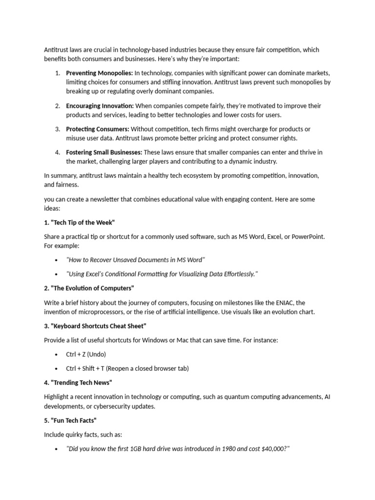 Antitrust Laws Are Crucial In Technology Pdf Competition Law