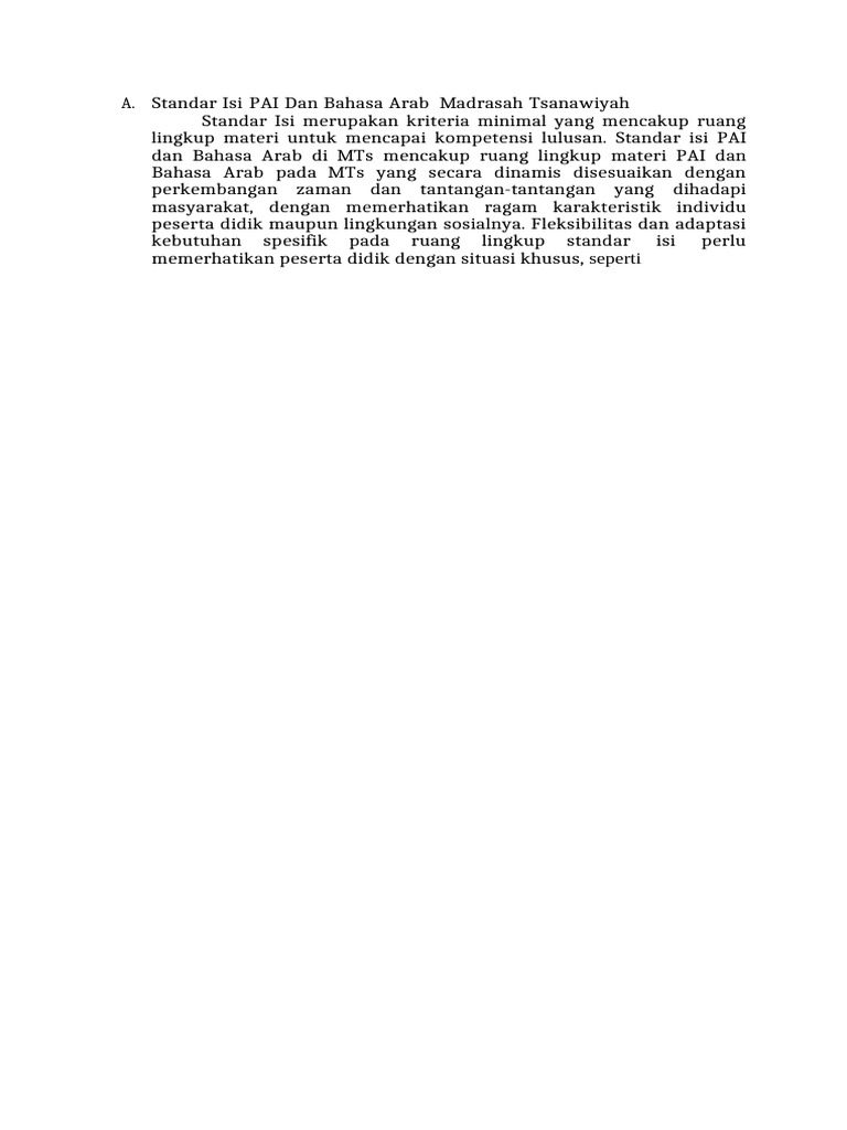 Standar Isi PAI dan Bahasa Arab MTs | PDF