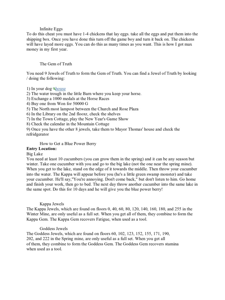 Harvest Moon Friends of Mineral TownCheat PDF Curry Mayonnaise