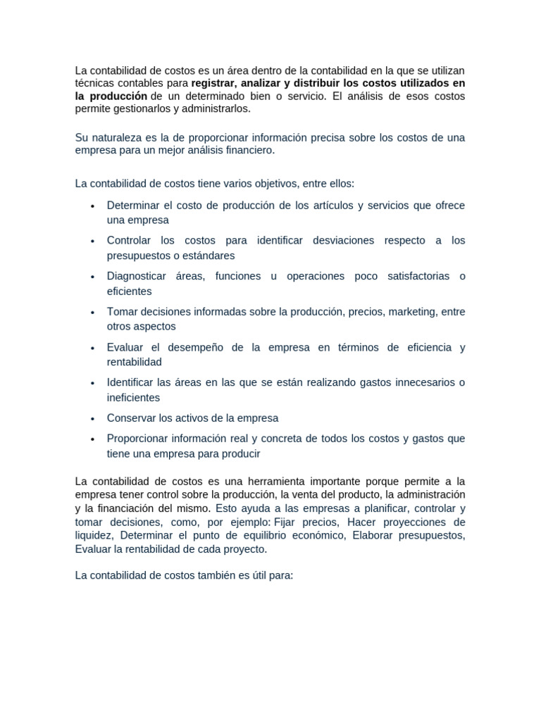 Importancia de la Contabilidad de Costos | PDF