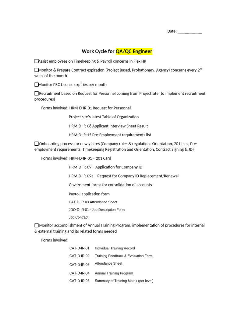 QA/QC Engineer Work Cycle Guide | PDF | Labor Relations | Industrial ...