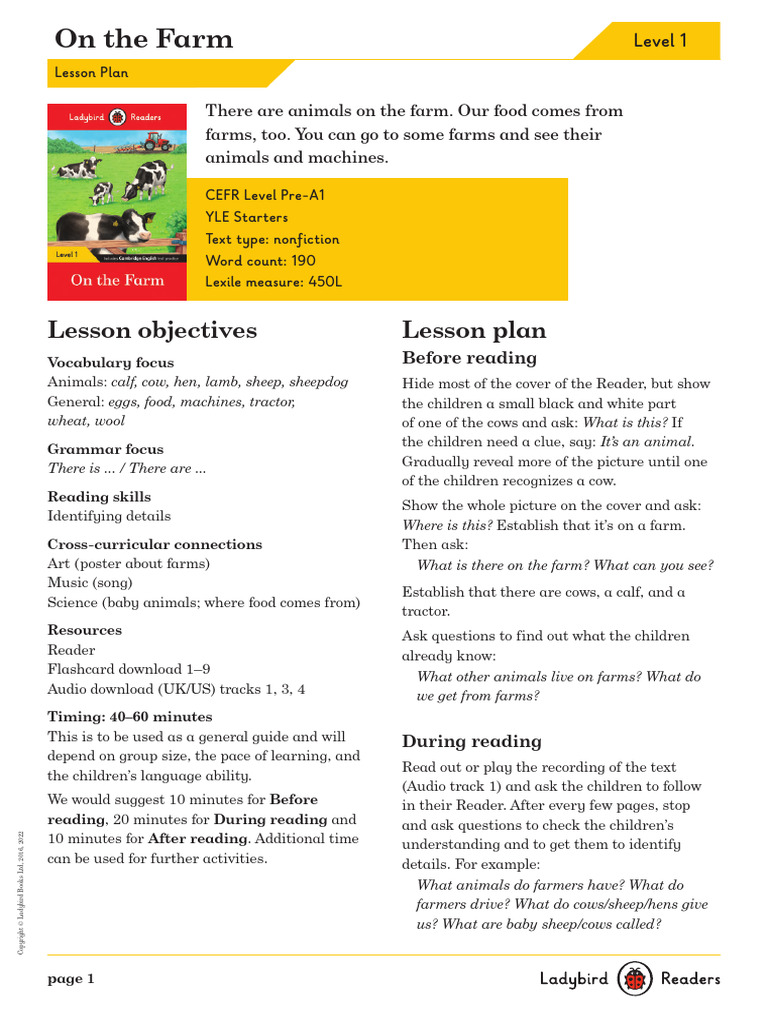 LR L1R Farm LessonPlan 54134 | PDF | Sheep | Learning