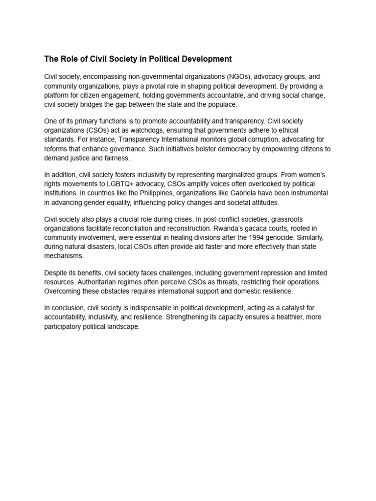 The Role of Civil Society in Political Development | PDF | Social ...