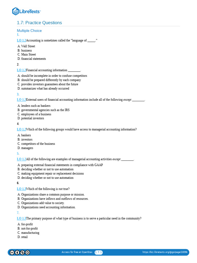 Accounting Practice Questions Overview | PDF