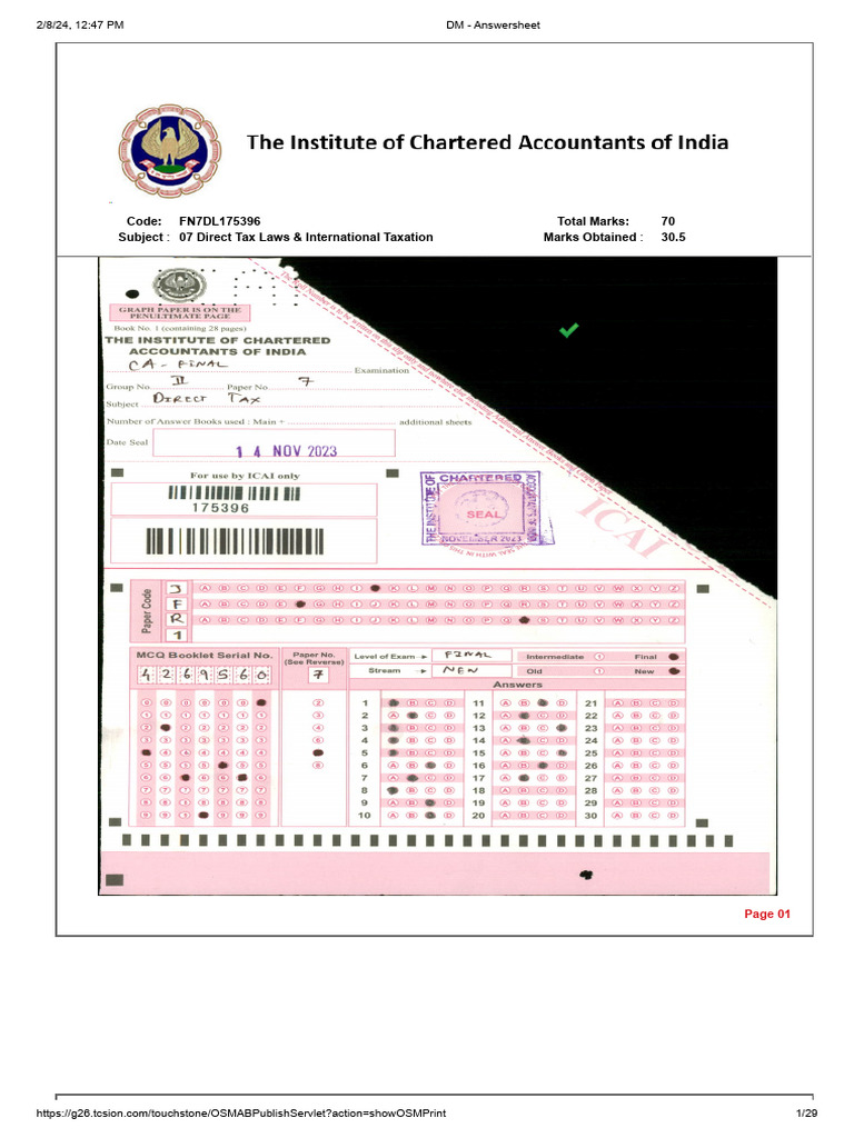 Direct Tax Laws Exam Answersheet | PDF | Direct Tax | International ...