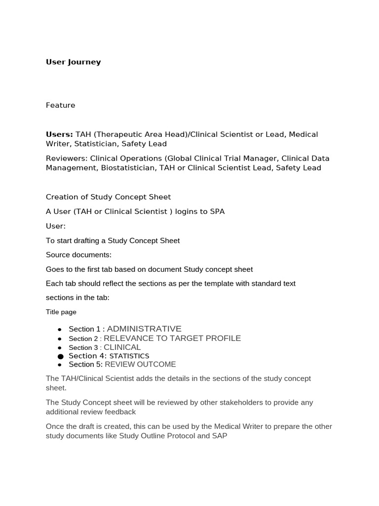 User Journey for Study Concept Sheet Creation | PDF | Clinical Trial ...