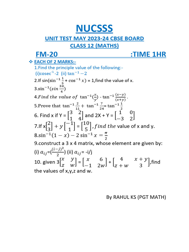 RAHUL SIR Nucsss Ut Test 1 | PDF