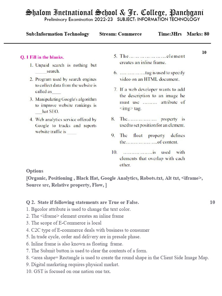 Information Technology Exam Paper 2022-23 | PDF | Search Engine ...