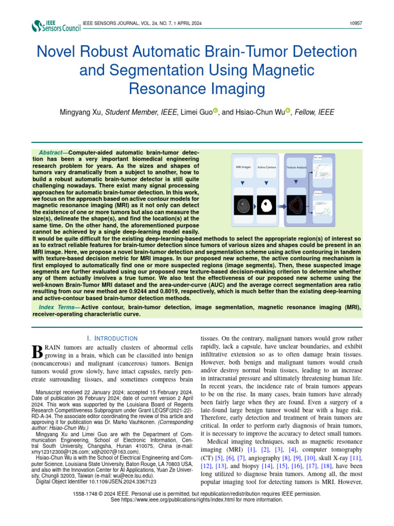 Etection and Segmentation Using Magnetic Resonance Imaging | PDF ...
