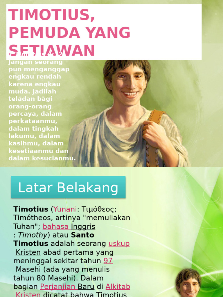Timotius: Pemuda Setia dalam Iman | PDF