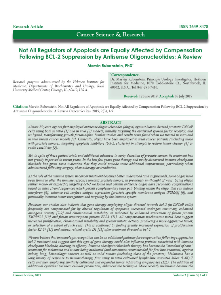 BCL-2 Suppression and Apoptosis Regulation | PDF | Bcl 2 | Immunotherapy