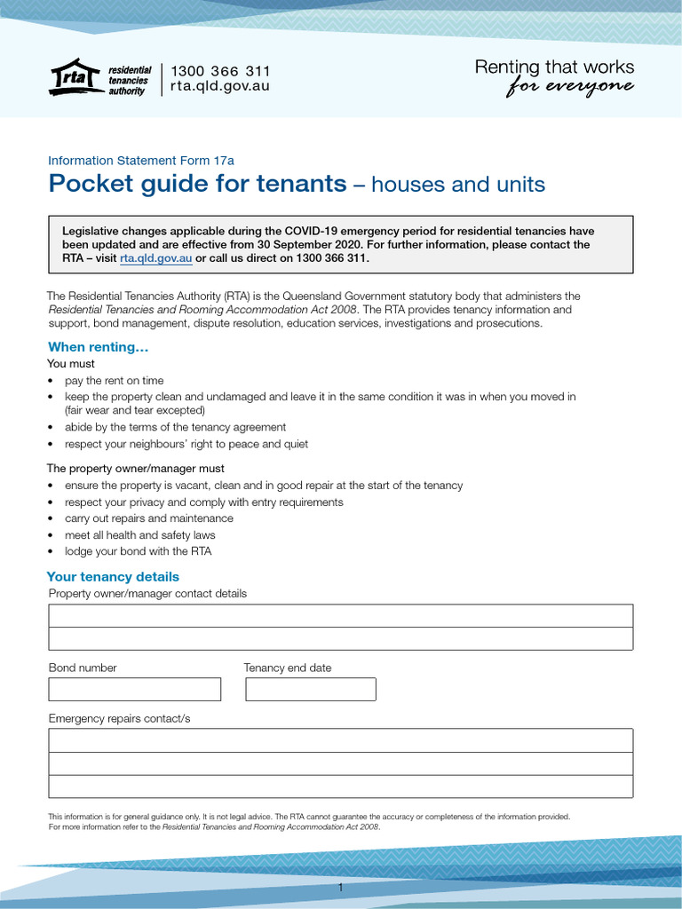 RTA Queensland Tenancy Guidelines | PDF | Leasehold Estate | Lease