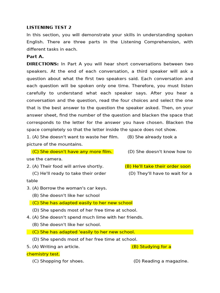 Listening Comprehension Test Overview | PDF | Language Arts ...