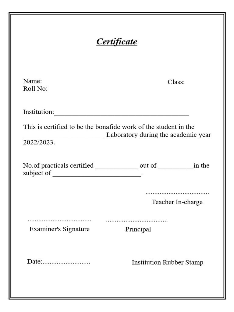 Practical Laboratory Certificate Template | PDF | Art