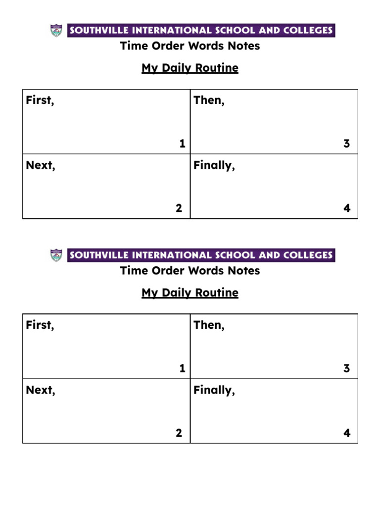 Time Order Words for Daily Routines | PDF