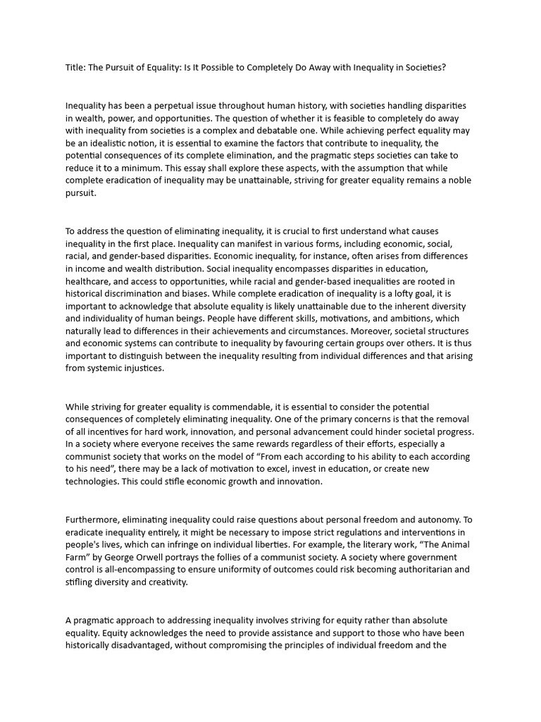 Sample Argumentative Essay | PDF | Economic Inequality | Discrimination ...